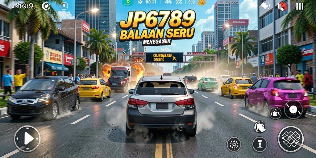 Tampilan gameplay seru di JP6789 saat balapan di trek yang menantang.