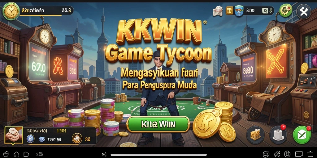 Tampilan gameplay KKWIN yang menampilkan bisnis yang berkembang pesat.