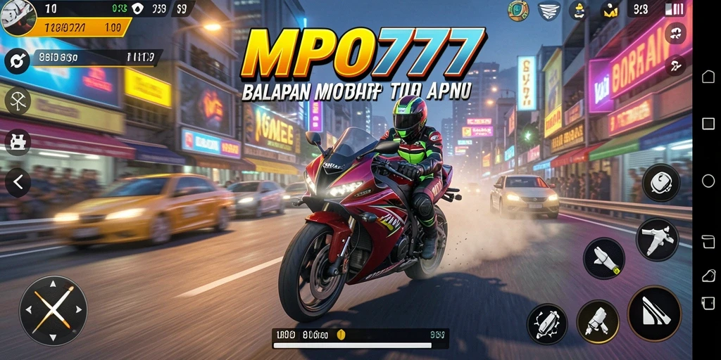 Tampilan gameplay <strong>MPO777</strong> yang menegangkan saat balapan motor.
