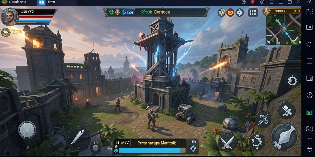 Screenshot gameplay NV77 menunjukkan strategi Tower Defense yang seru.