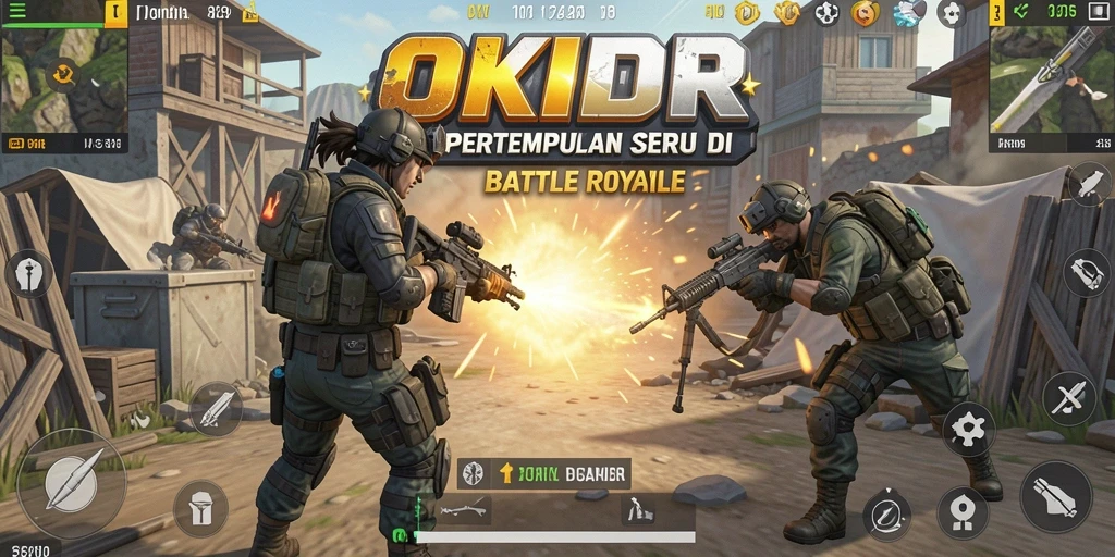 Screenshot OKIDR menampilkan aksi pertempuran menegangkan dengan pemain bersaing.