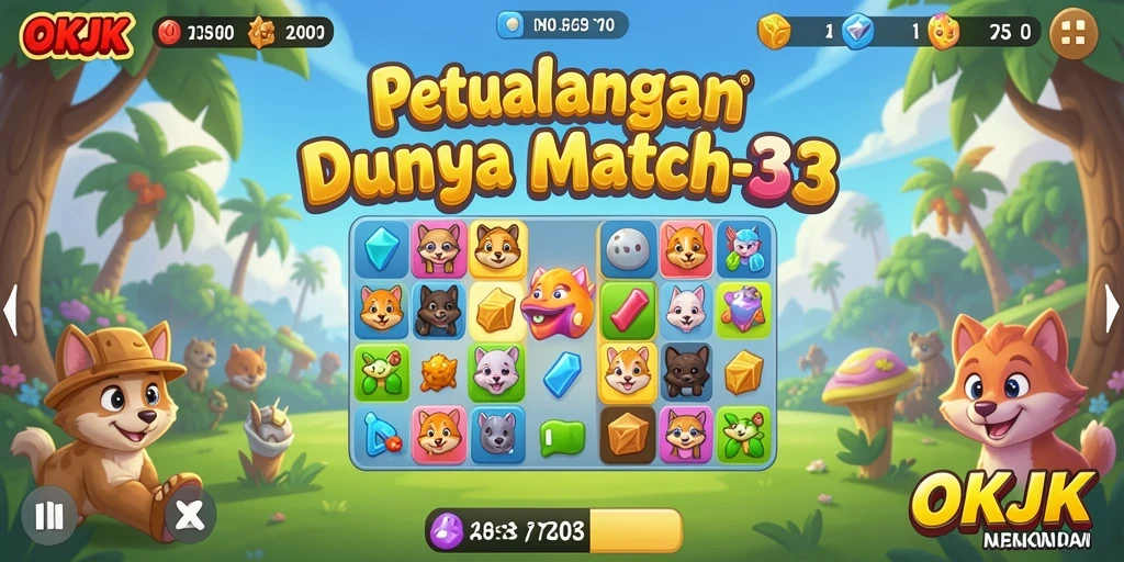 Tampilan gameplay seru dari OKJK dengan colorful match-3.