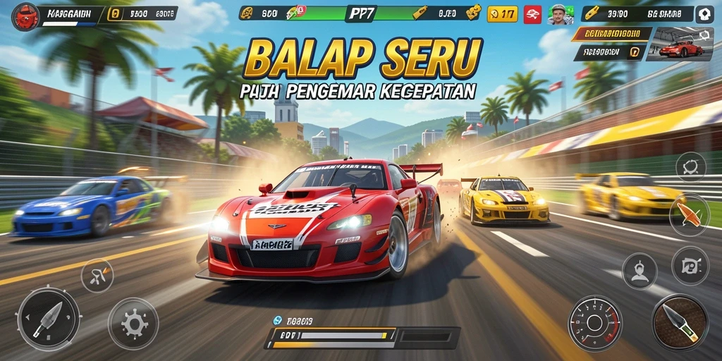 Tampilan gameplay PP7 yang mendebarkan saat balapan cepat.