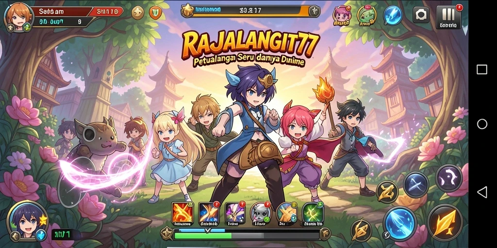 Tampilan gameplay menarik dari RAJALANGIT77 yang penuh aksi dan karakter anime.