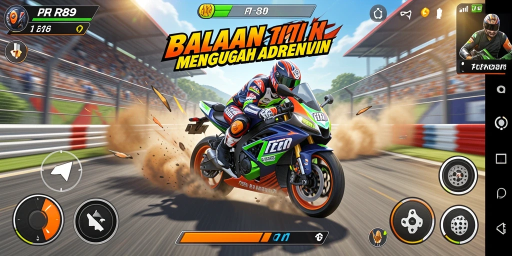 Gameplay balapan motor yang cepat dan menegangkan di RR89.