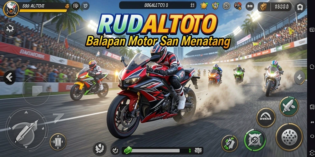 Tangkapan layar dari gameplay RUDALTOTO yang mendebarkan di trek balapan.
