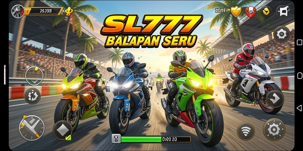 Gameplay seru SL777 dengan balapan motor yang mendebarkan.