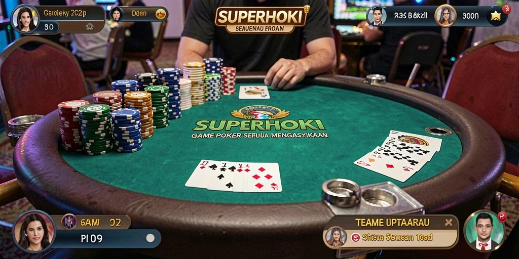 Menampilkan gameplay seru dari aplikasi poker SUPERHOKI.