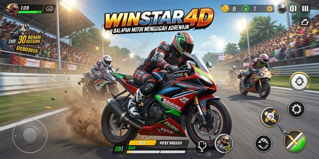 Gameplay seru balap motor di <strong>WINSTAR4D</strong> dengan trek yang menantang.